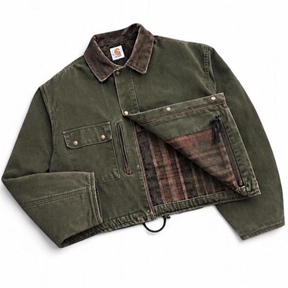 Carhartt Detroit Trucker Jacket Pearl Snap Crop Duck Canvas us sz M Blanket Line